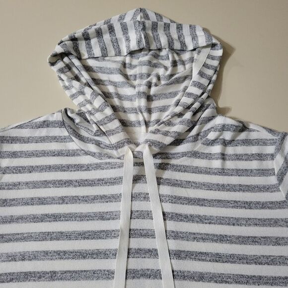 Market & Spruce Perine Pocket Gray Stripe Hooded Long Sleeve Pullover Top - Picture 11 of 15